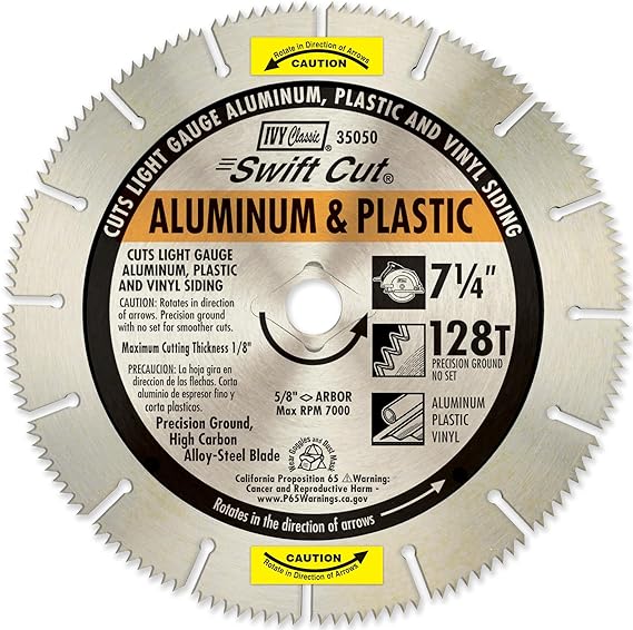 IVY Classic 35050 Swift Cut 7-1/4"128 Tooth Aluminum & Plastic Cutting Circular Saw Blade with 5/8" Diamond Knockout Arbor, 1/Card