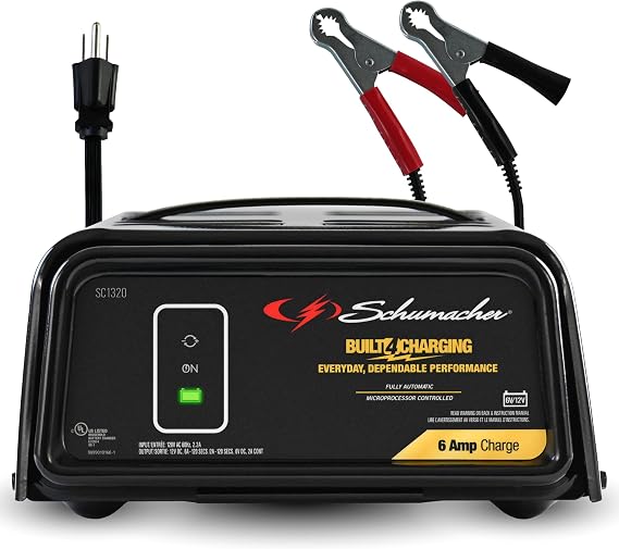Schumacher Electric 6A Car Battery Charger and Maintainer, 3-in-1 Solution, for 6V12V Power Sport, Automotive, and Marine Batteries, SC1320