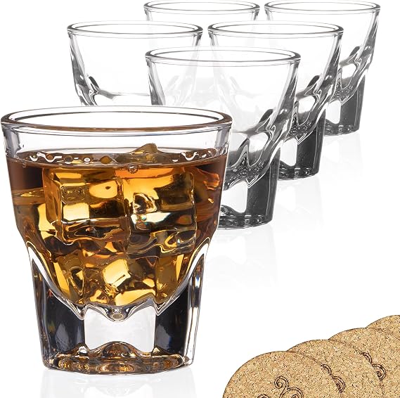 Set of 6 Gibraltar Rocks/Espresso Glasses - 4.5 ounce - for cortado coffee shots - w/coasters, 4.5Gibr-6