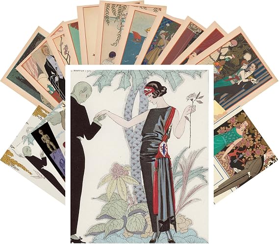 PIXILUV Vintage PostCards 24 pcs Barbier Ponchoir Art Deco La Vie Parisien Artistic Sketch