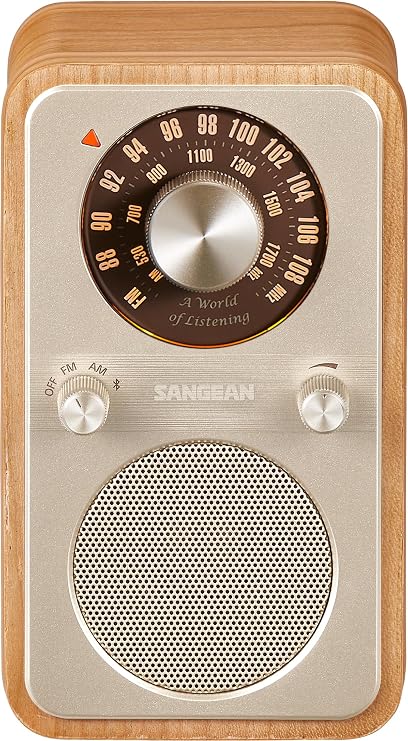 SANGEAN WR-9 Vintage-Style AM/FM Radio with Bluetooth 5.2 Cherry Wood Finish, USB-C, 3350mAh Battery, 54-Hour Playback, Passive Subwoofer