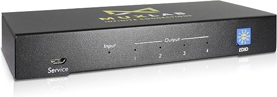 MuxLab 1x4 HDMI Splitter | 1 in 4 Out| 4K@60HZ | 4:4:4 | HDR | HDMI 2.0 | HDCP 2.2 | TrueHD | DTS:X | Use with 4K HDR Monitor for boardroom, Auditorium, Gaming, Digital Signage