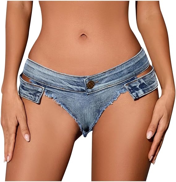 Sexy Women's Low Rise Stretch Mini Denim Shorts Hot Pants Beach Party Clubwear Raw Hem Booty Jean Shorts