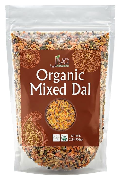 Jiva Organics Organic Mixed Dal 2 LB Bag - Panchratna Mixed Lentils - Gluten Free, Vegan - High Protein Split Beans, Peas, Lentils Dry Mix - Pure Plant Based Nutrition - USDA Certified Legumes