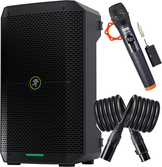 Mackie Thump Series, Thump GO 8-Inch Ultra-efficient Class-D Amplifier with Portable Battery-Powered Loudspeaker with EMB Cable and EMB Wireless Microphone Bundle
