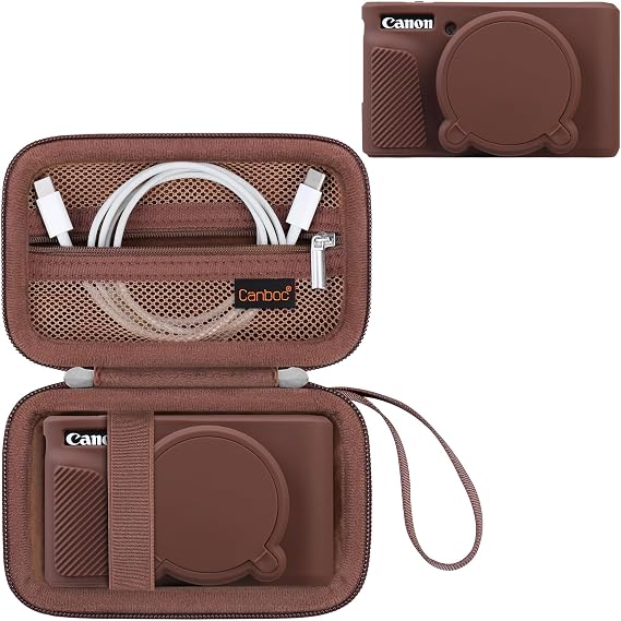 Canboc 2 in 1 Case for Canon PowerShot SX740 SX730 HS Digital Camera,Brown