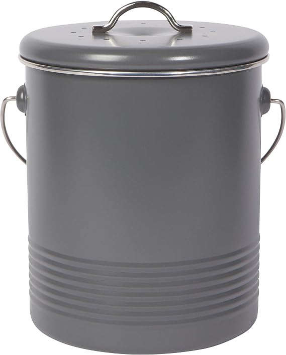 Now Designs Compost Bin Charcoal Powder Coated Steel With Charcoal Filter, 8.5 inches high, 1.25 gallon