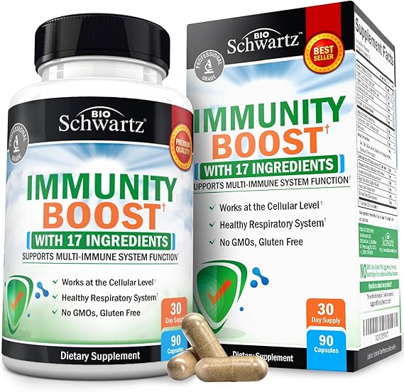 BioSchwartz Immune Support Supplement - Vitamin C with Zinc Elderberry Extract Ginger Bee Propolis Beta Carotenes, Immunity Boost for Adults, Immune Defense Antioxidant Vitamins, 90 Capsules