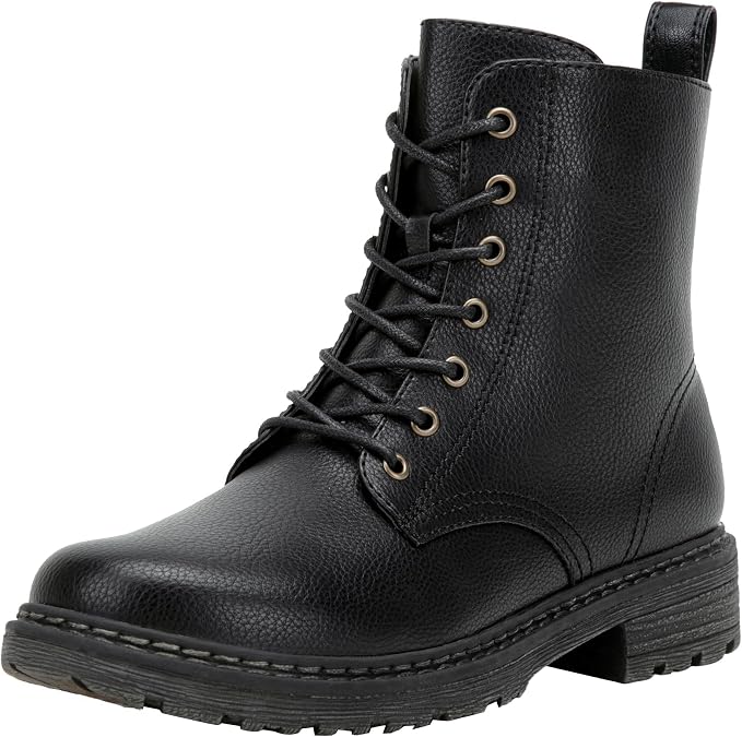 Vepose Women's Combat Boots Lace Up Ankle Booties with Side Zipper