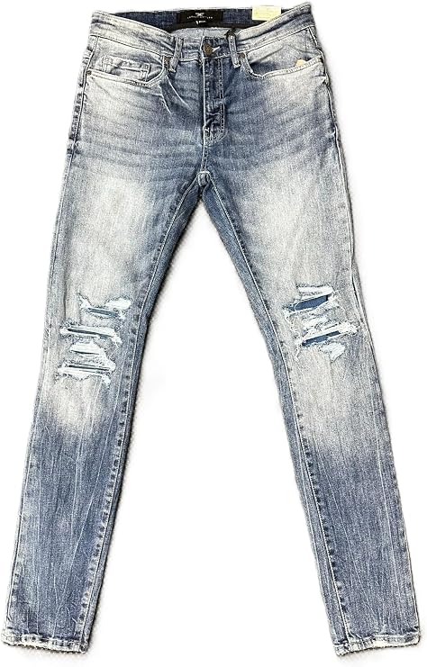 Jordan Craig Men's Distressed Denim Jeans, Regular Rise, Slim Tapered Fit, M/Blue(JS2294)