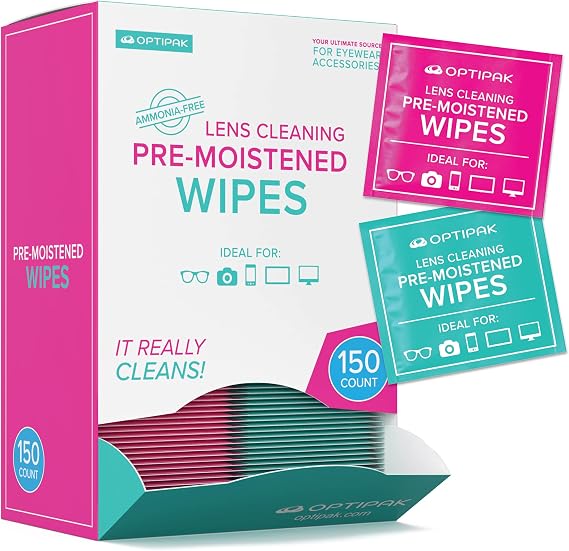 Pre-Moistened Wipes Glasses and Lens Cleaner - Individually Wrapped Disposable Wipes for Eyeglass, Glass Screen, Phone, Camera, Sensitive Surfaces (150 count)