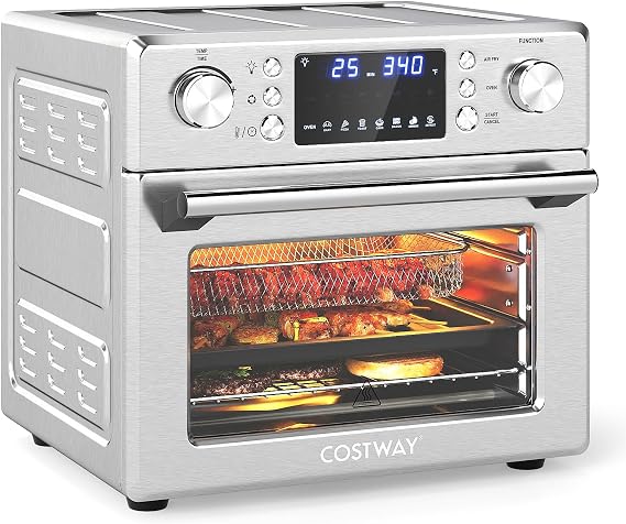 COSTWAY 14-in-1 Air Fryer Toaster Oven Combo | 1700W Dual Cook & 26 QT Large Capacity Stainless Steel Countertop Convection Oven LED Display, 7 Accessories