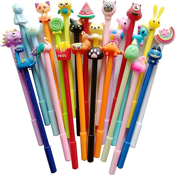 sencoo 24 pack Cute Cartoon Gel Blue Ink Pens Assorted Style Writing Birthday Present School Prize Student Gift Fun Girls Kiddie Pens (blue)