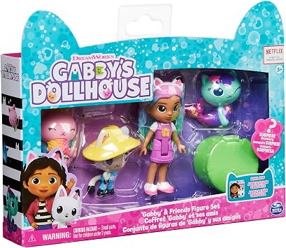 Gabbys Dollhouse, Gabby and Friends Figure Set with Rainbow Gabby Doll, 3 Toy Figures and Surprise Accessory Kids Toys for Ages 3 and up