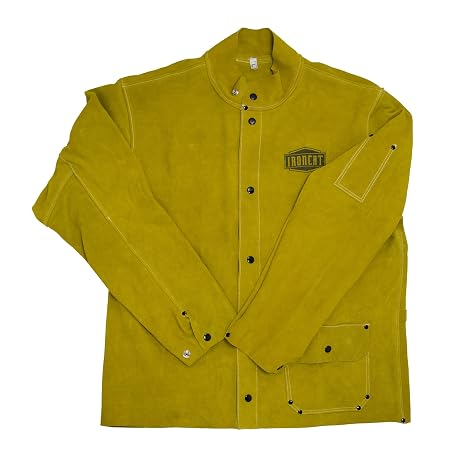 IRONCAT 7005 Heat Resistant Split Cowhide Leather Jacket - Medium, Kevlar Thread Stitched Welding Jacket in Golden Yellow. Welding Gears