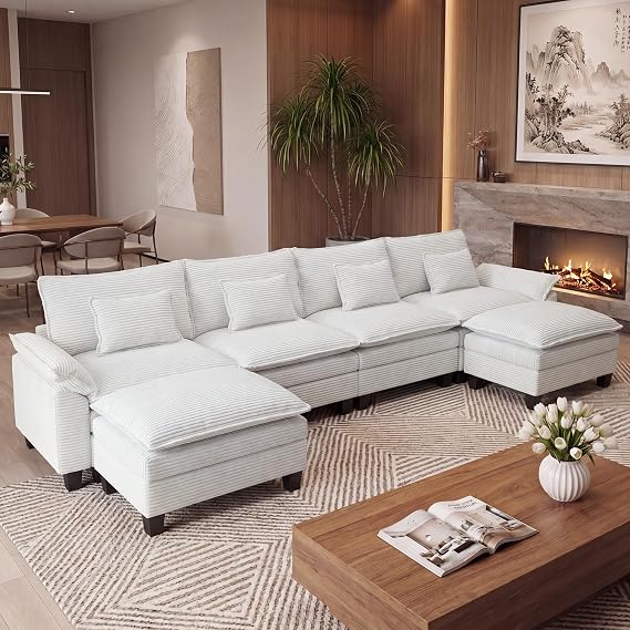 URRED Oversized Modular Sectional Sofa,Solid Beige:157" U Shaped