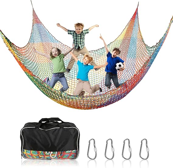 Kids Playground Net,Climbing Cargo Net, Double Layers Playground Safety Net, Climbing Net Rope Ladder with Storage Bag and Carabiners for Kid Climbing Tree,Climbing Net (1X3M)