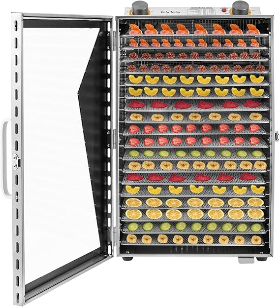 Food Dehydrator 18 Stainless Steel Trays 600W, with Adjustable Timer and Temperature Control- for Fruits, Meat, Herbs (110V)