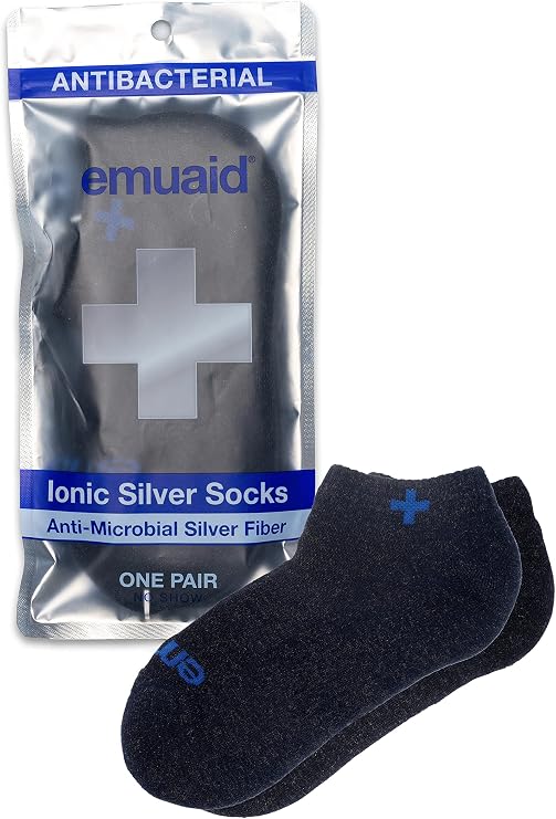 EMUAID Ionic Silver Socks, Silver Fiber Blend, Odor Control, Navy, One Pair