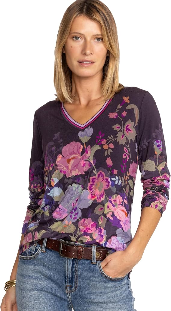 Johnny Was Janie Favorite Long Floral Tee Special Valeria Purple Top Shirt New