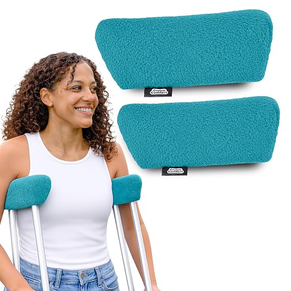Universal Crutch Underarm Pad Covers - Luxurious Soft Fleece with Sculpted Memory Foam Cores (Teal)