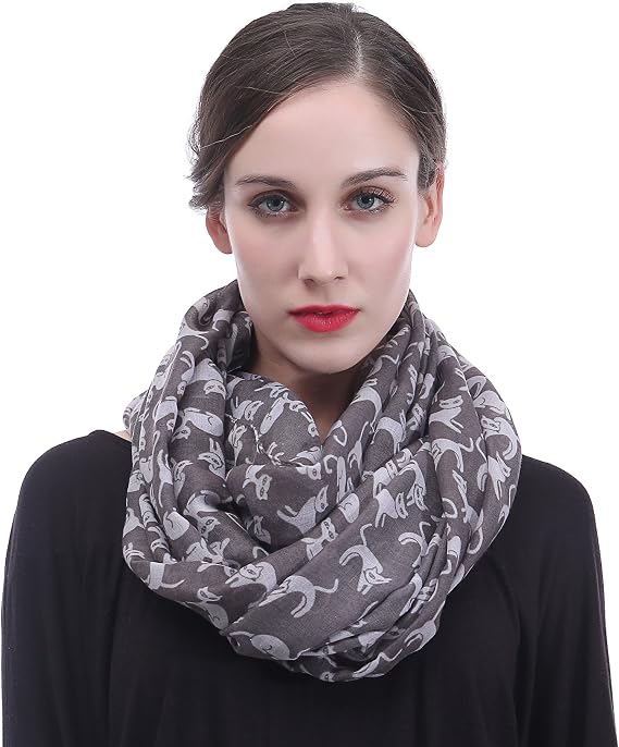 Lina & Lily Cat Print Women's Infinity Scarf Lightweight
