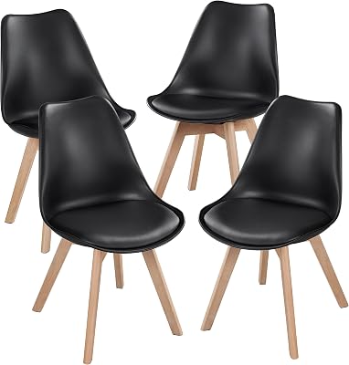 Topeakmart Dining Chairs DSW Chair Shell Armless Chairs with Beech Wood Legs and Soft Padded Mid Century Modern Side Chair Dining Room Living Room Bedroom Kitchen Chairs Black, Set of 4