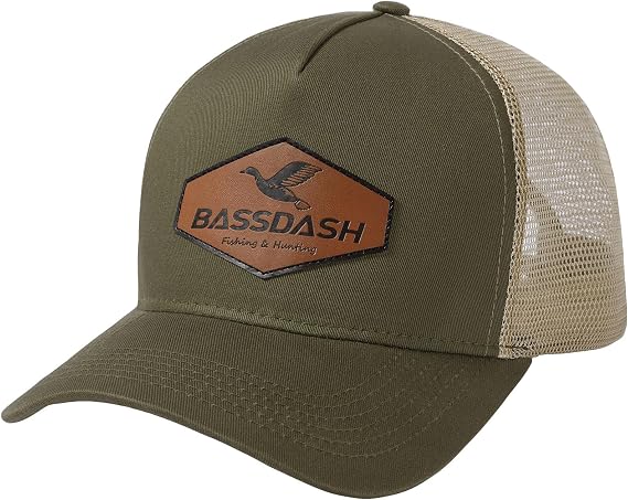 BASSDASH Trucker Hat Embroidered Patch Adjustable Baseball Cap Mesh Back Fishing Hat