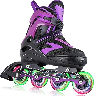 Kids Adjustable Inline Skates with Light Up Wheels for Boys Girls Ages 5-8 8-12, Youth Roller Skates for Beginners Teens Adults, Outdoor Indoor Birthday Gift