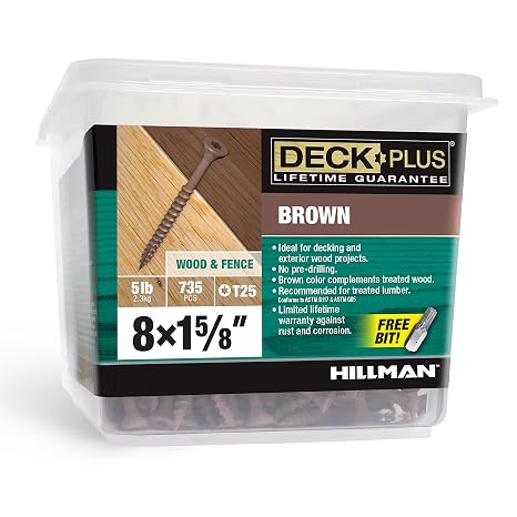 Deck Plus Deck Screws, #8 x 1-5/8in, 5lb Box, 735 Pack, Brown
