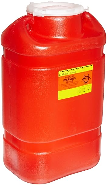 BD 305489 Multi-Use One-Piece Sharps Collector with Regular Funnel, 8-3/4" Width x 11-1/2" Height x 5-1/2" Depth, 6.9 Quart Capacity, Red (Case of 12)