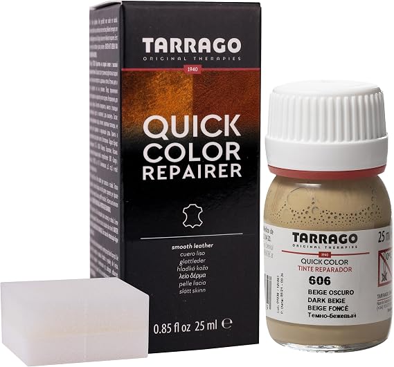 Tarrago Quick Color Dye Leather and Canvas Repair - 25 ml Leather Shoe Dye for Dyeing of Leather Footwear, Bags, Shoes, Jackets, Purses & More - Dark Beige #606