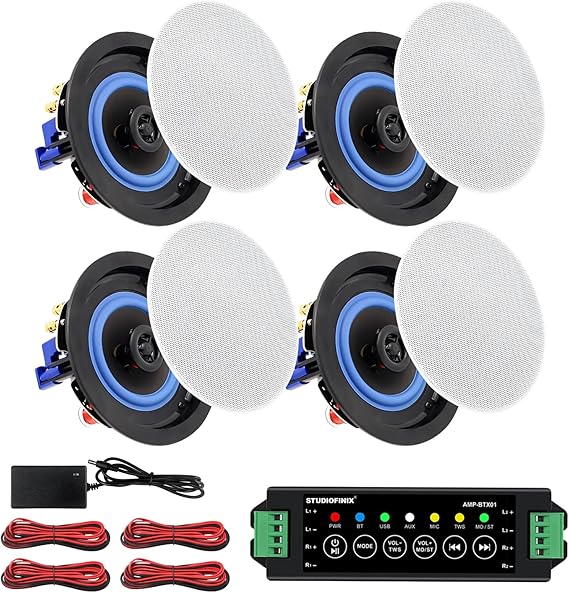 STUDIOFINIX 4 Inch Bluetooth Ceiling Speakers,320W 2-Way System, 4 Speakers, Wired Surround Sound for Living Room, Office,Kichten,Study Room,Basement,Covered Patio and Flush Mount