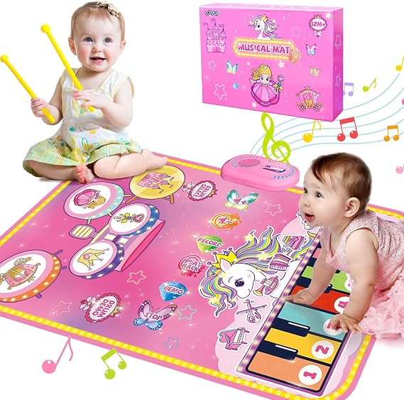 Lobyoh Baby Toy 1 Year Old 2-in-1 Music Mat Piano Mat for Toddlers Drum Toy Princess Gifts for Girls 1 2 3 4 5 Years