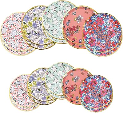 Coterie Large and Small Floral Plates - Cute Party Plates for Tea Party, Bridal Shower, Garden Party, Baby Shower - Tea Party Supplies