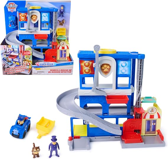 Paw Patrol Pup Squad Search & Rescue HQ Playset | 12-Inch HQ Playset, Chase Racer, Humdinger & Kitty Figures, Slide & Elevator, Kids Toys for Boys & Girls Ages 3+