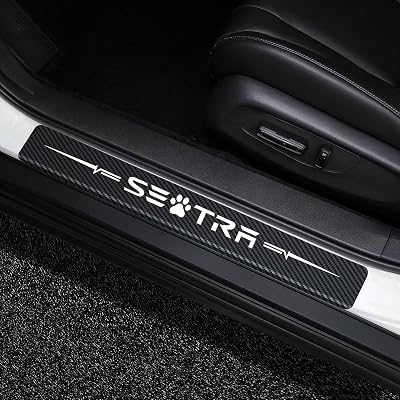 Duoles 4Pcs Door Sill Protector Reflective 4D Carbon Fiber Leather Sticker Door Entry Guard Stickers Scuff Plate Stickers for Nissan Sentra White