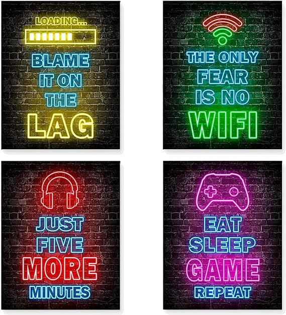 Maltvie Gaming Posters Set of 4 – Cool Gamer Room Decor & Boys Bedroom Wall Art, Unframed 8×10 inch Canvas Prints – Stylish Kids Room Decorations & Gaming Accessories