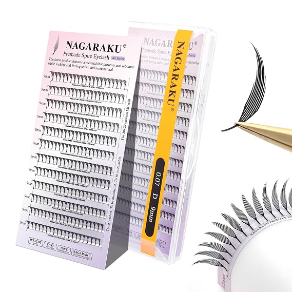 NAGARAKU Premade Anime Spire Fans Lashes 0.07 D Curl 9mm Mix Spikes