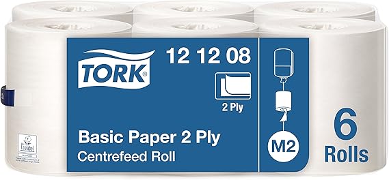 Tork Basic Centrefeed Wiping Paper White M2, Multipurpose Paper Towels, 6 x 121.5m, 121208