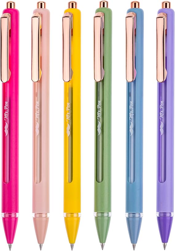 Mr. Pen- Retractable Gel Pens, 6 Pack, Black Ink, Vibrant Barrels
