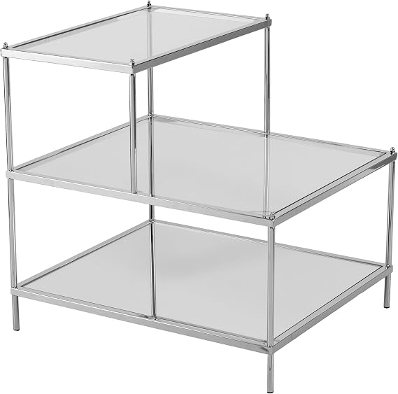 SEI Furniture Knox Mirrored 3-Tier Stair Step Accent Table, Metallic Chrome