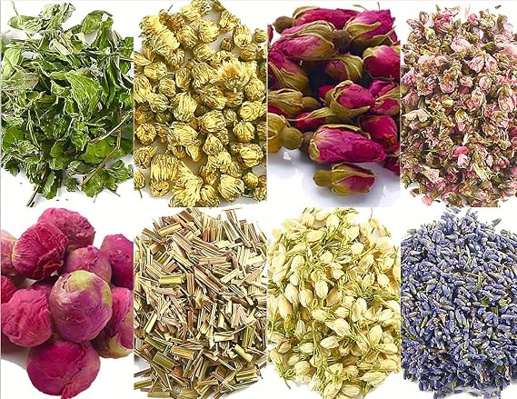 MIUPOO 8 Bags Dried Flowers Herbs Set for DIY Craft Making Supplies