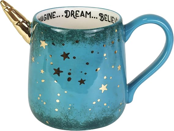 Enesco 6004108 Our Our Name is Mud Gold Stars Unicorn Dream Sculpted Coffee Mug, 16 Ounce, Multicolor
