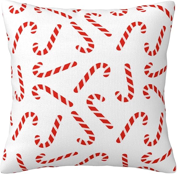 JOOCAR Winter Throw Pillow Covers 22 x 22 Inches Christmas Candy Cane Pillow Case for Winter Holiday Decorations for Couch Sofa Bed