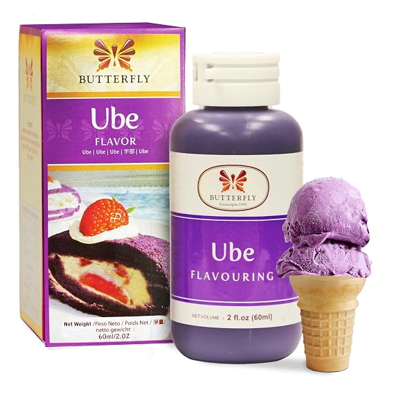 Butterfly Ube Flavoring Extract 2 oz, Purple Yam Essence For Baking | Allergen Free Filipino Purple Yam Food Flavoring Liquid For Coffee, Lattes, Cake, Cookies, Ice Cream, Jam & Halaya Recipes