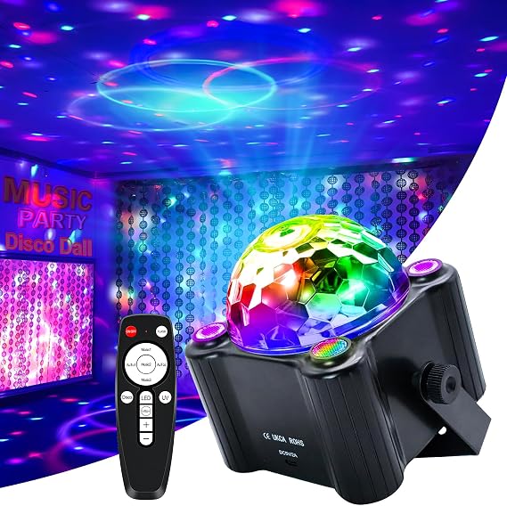 Disco Ball Light, DJ Lights for Parties, Sound Activated Strobe Stage Lights, Disco Party Decorations, Stage Lighting for Indoor Holiday Christmas Halloween Bar Birthday Wedding