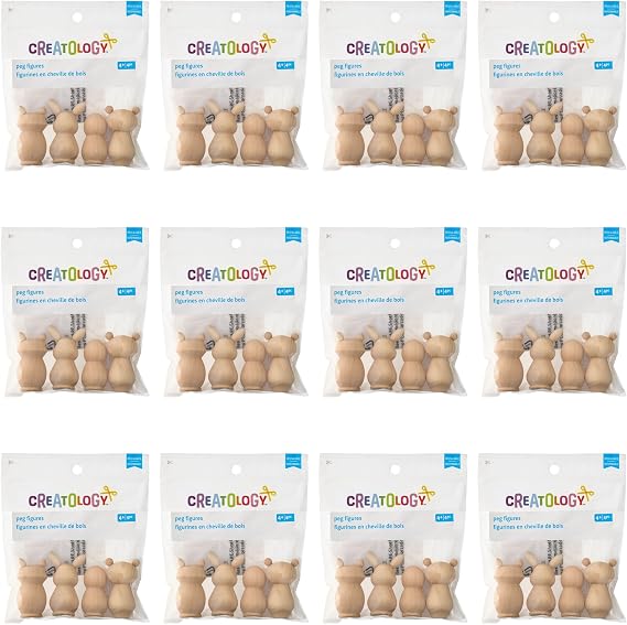 Creatology Mixed Animal Peg Figures Unfinished Wooden Animal Shapes for Painting, Staining & DIY Crafts, 1.1" Thick, 12 Pack