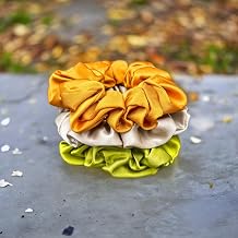 3'lü Orta Boy Saf İpek Saç Tokası Seti (3,5 cm, 3 Adet) (Amber, Haki, Uçuk Yeşil)