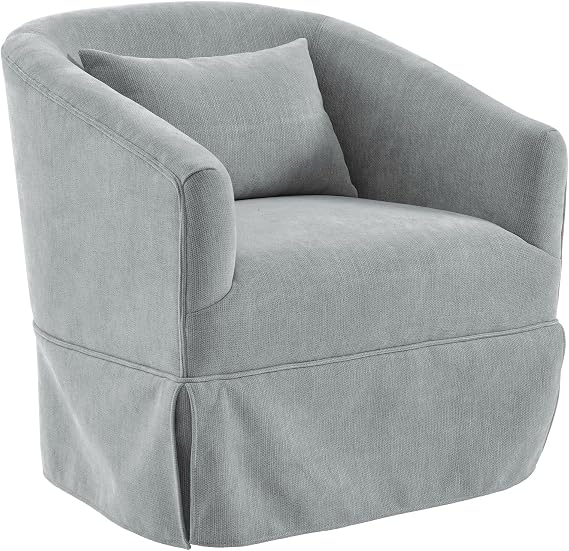 360 Swivel Linen Barrel Chair, Modern Accent Armchair with Thick Padding & Skirted Base for Living Room, Bedroom, Home Office (Greige)